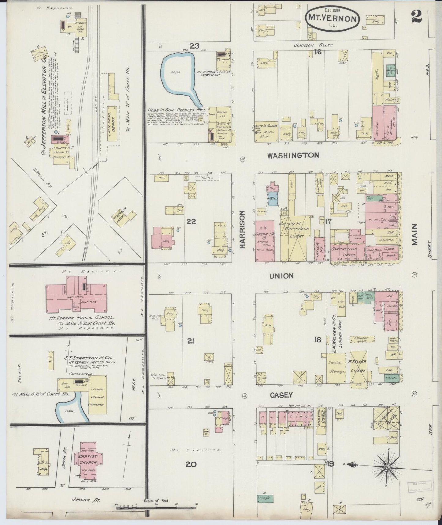 Sanborn Fire Insurance Map from Mount Vernon, Jefferson County, Illinois (1889), Sheet #0002 - Complete Map Set gallery image, historic Sanborn map, vintage wall art, Illinois Illinois