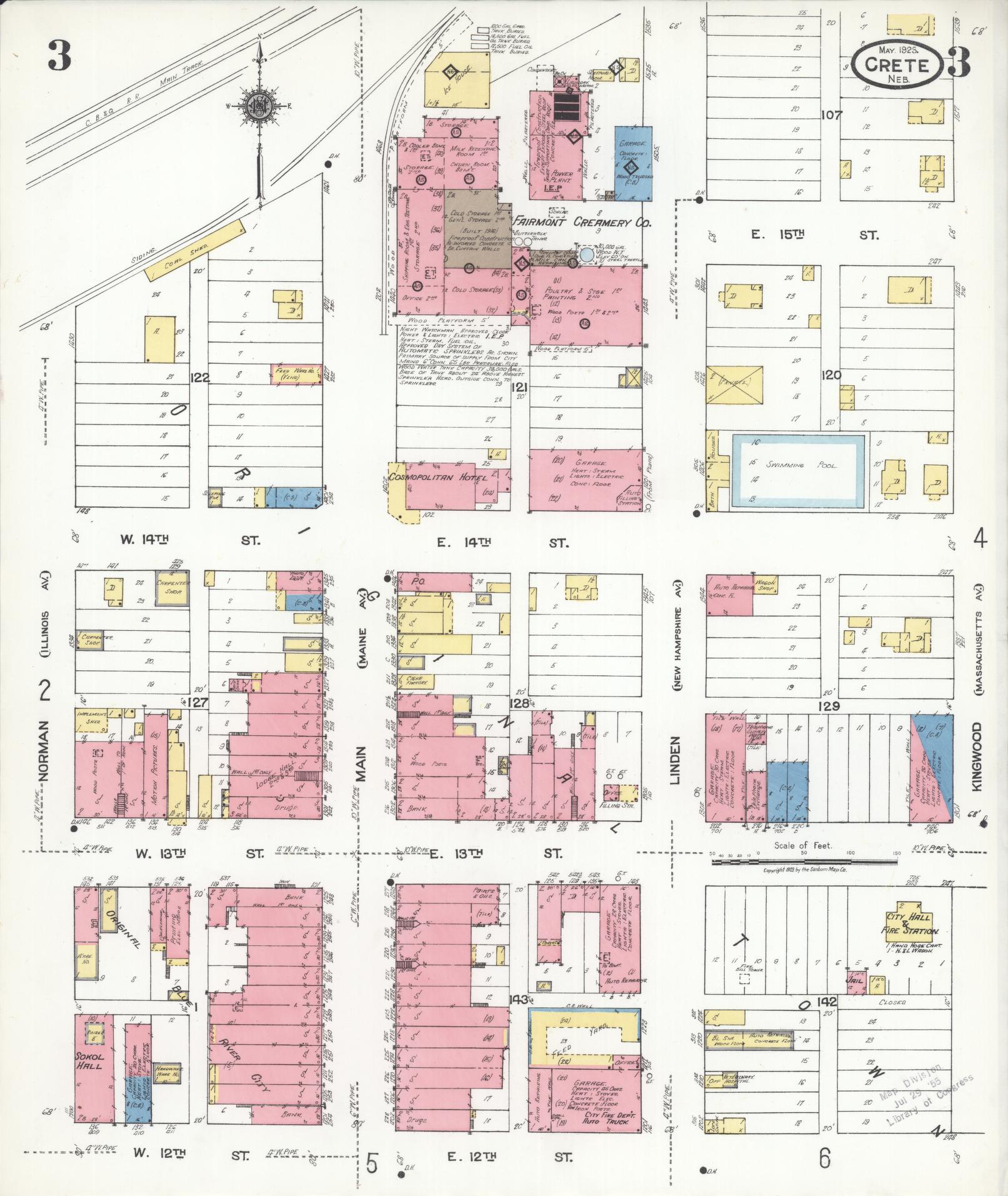 Sanborn Fire Insurance Map from Crete, Saline County, Nebraska (1923), Sheet #0003 - Historic Sanborn Fire Insurance Map Print, vintage old map wall art, antique decor, genealogy gift, Nebraska Nebraska map