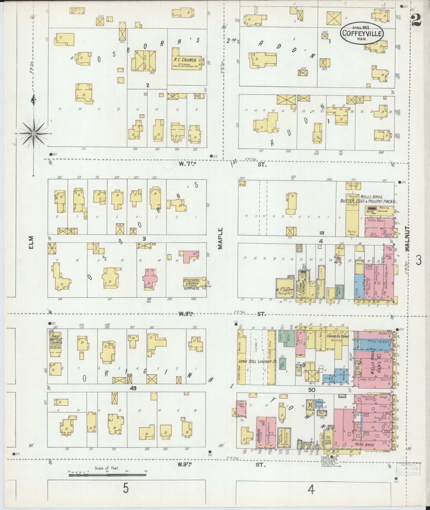 Sanborn Fire Insurance Map from Coffeyville, Montgomery County, Kansas (1901), Sheet #0002 - Historic Sanborn Fire Insurance Map Print, vintage old map wall art, antique decor, genealogy gift, Kansas Kansas map
