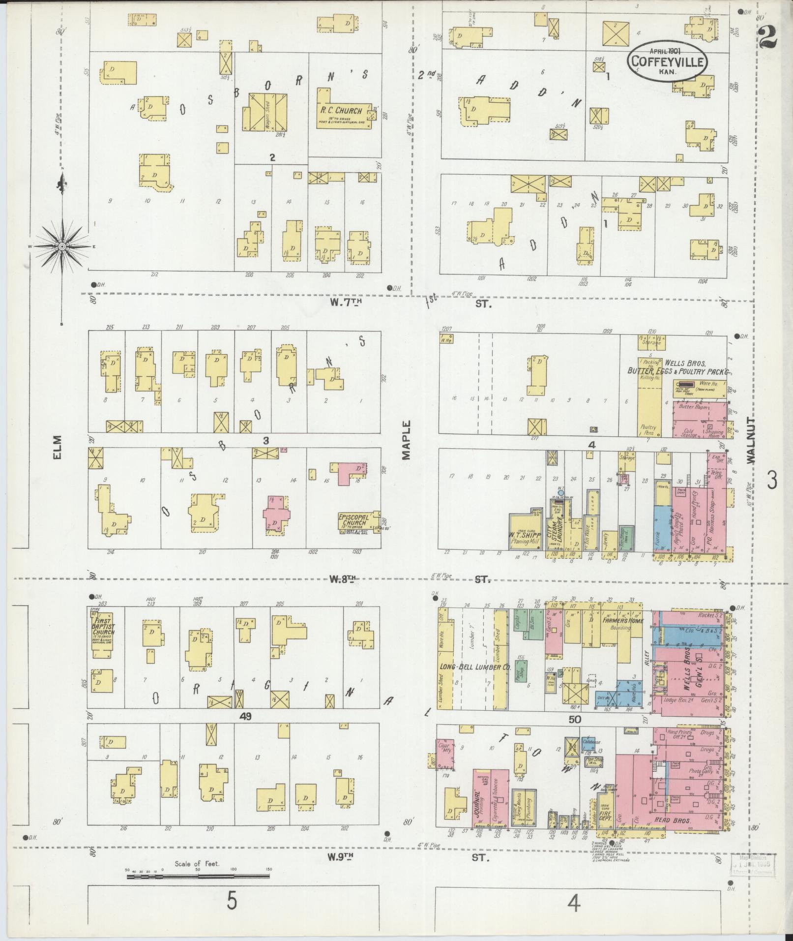 Sanborn Fire Insurance Map from Coffeyville, Montgomery County, Kansas (1901), Sheet #0002 - Historic Sanborn Fire Insurance Map Print, vintage old map wall art, antique decor, genealogy gift, Kansas Kansas map