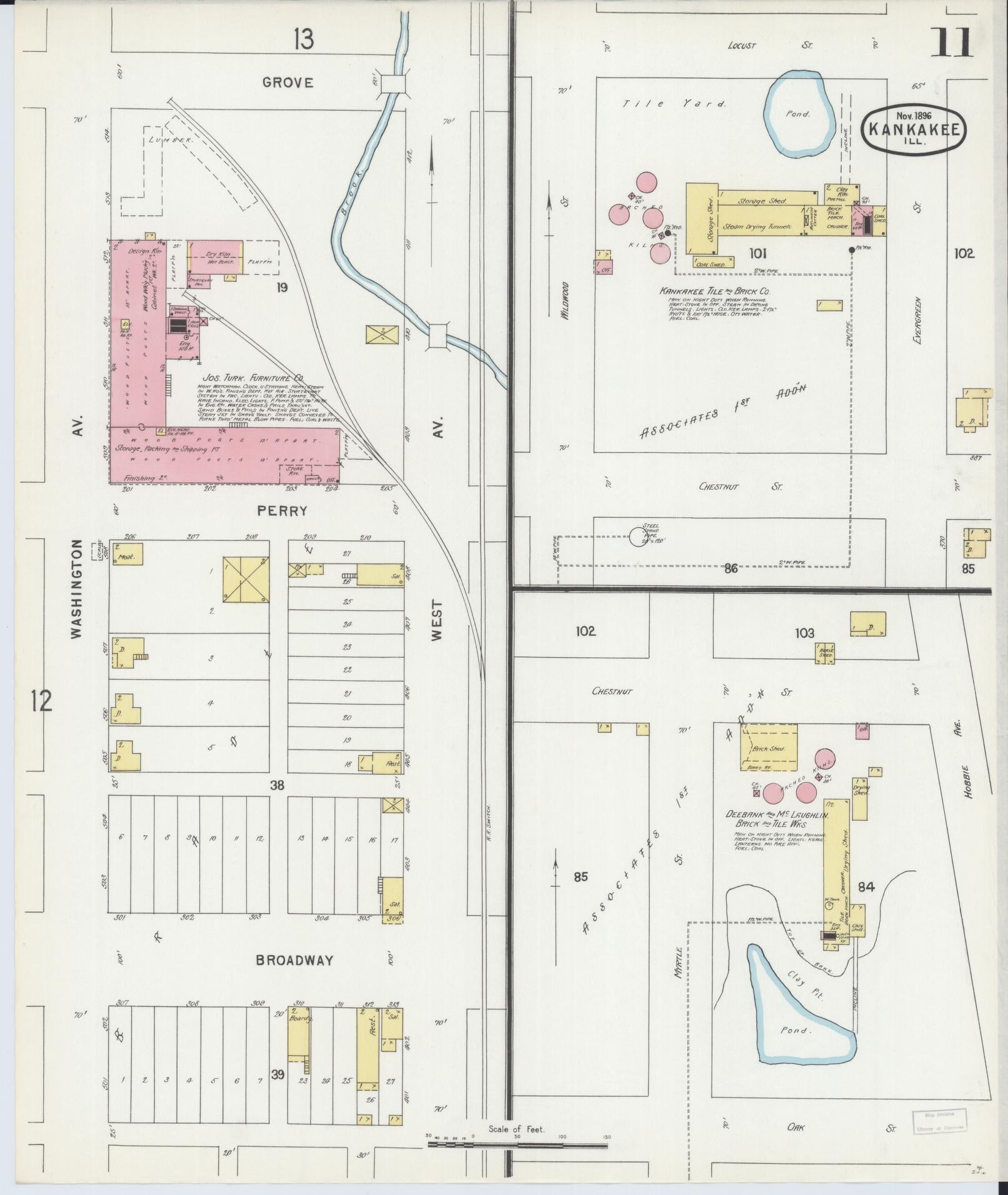 Sanborn Fire Insurance Map from Kankakee, Kankakee County, Illinois (1896), Sheet #0011 - Historic Sanborn Fire Insurance Map Print, vintage old map wall art, antique decor, genealogy gift, Illinois Illinois map