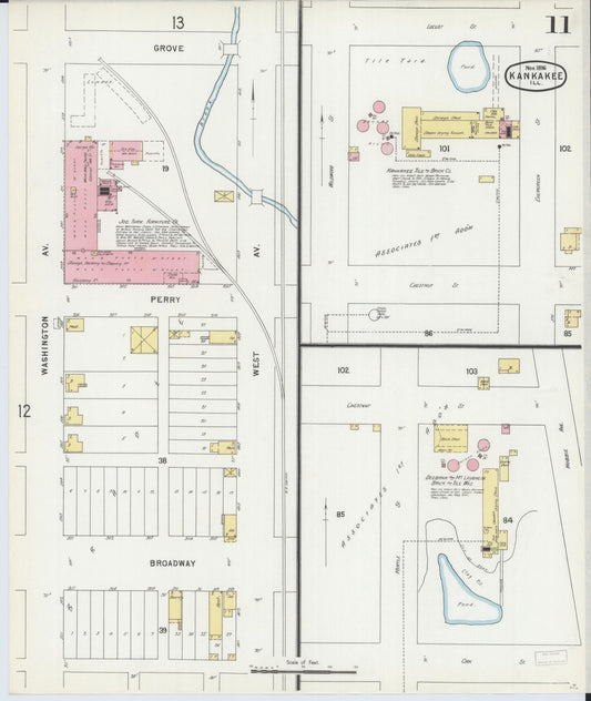 Sanborn Fire Insurance Map from Kankakee, Kankakee County, Illinois (1896), Sheet #0011 - Historic Sanborn Fire Insurance Map Print, vintage old map wall art, antique decor, genealogy gift, Illinois Illinois map