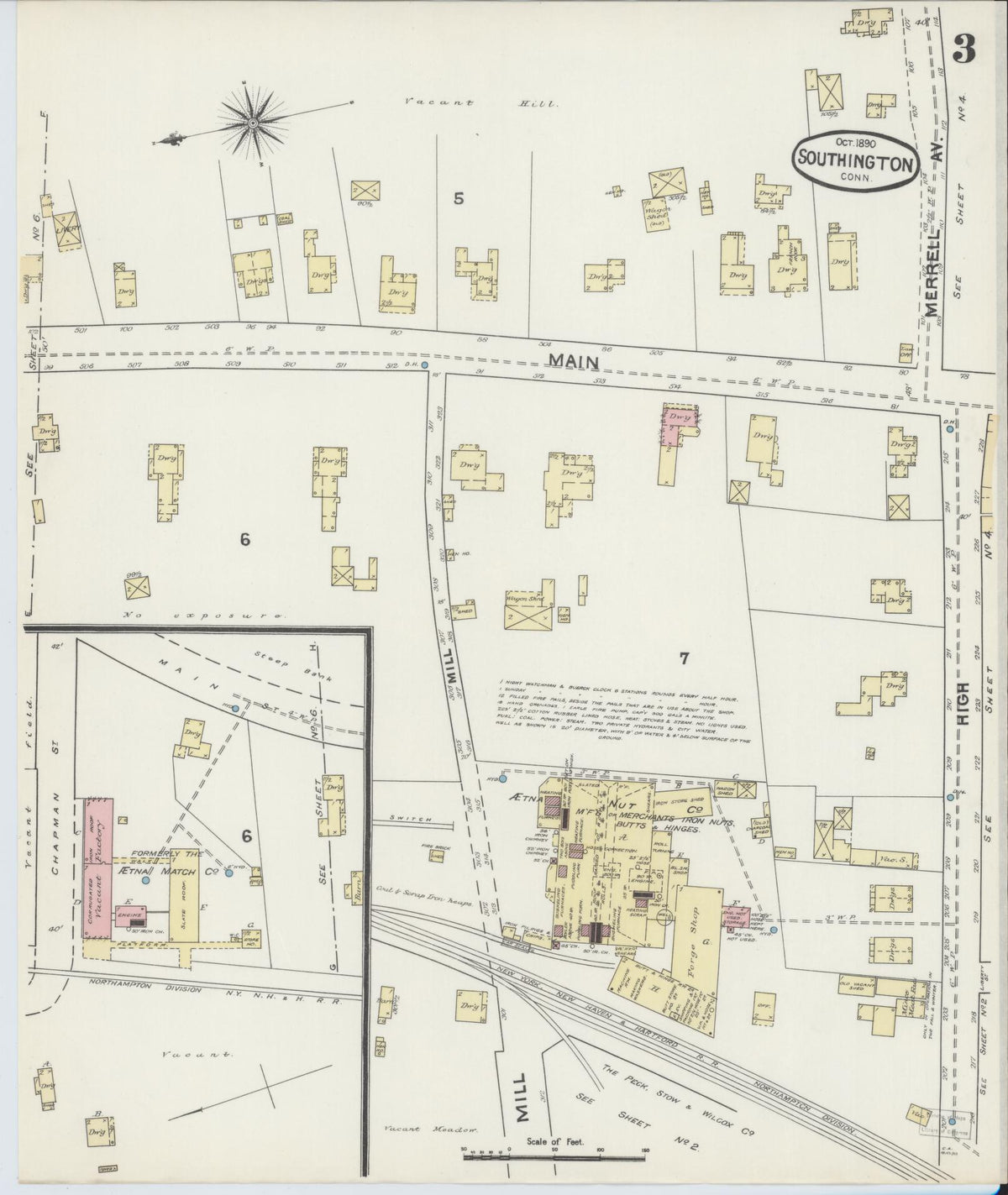 Sanborn Fire Insurance Map from Southington, Hartford County, Connecticut (1890), Sheet #0003 - Historic Sanborn Fire Insurance Map Print, vintage old map wall art, antique decor, genealogy gift, Connecticut Connecticut map