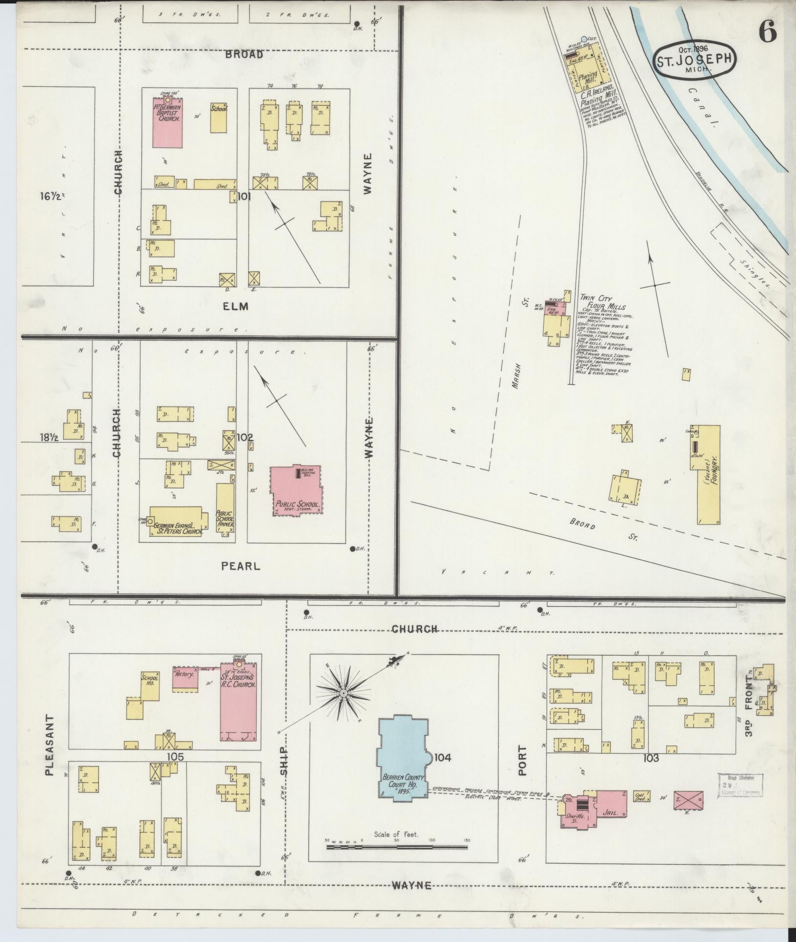 Sanborn Fire Insurance Map from Saint Joseph, Berrien County, Michigan (1896), Sheet #0006 - Complete Map Set gallery image, historic Sanborn map, vintage wall art, Michigan Michigan