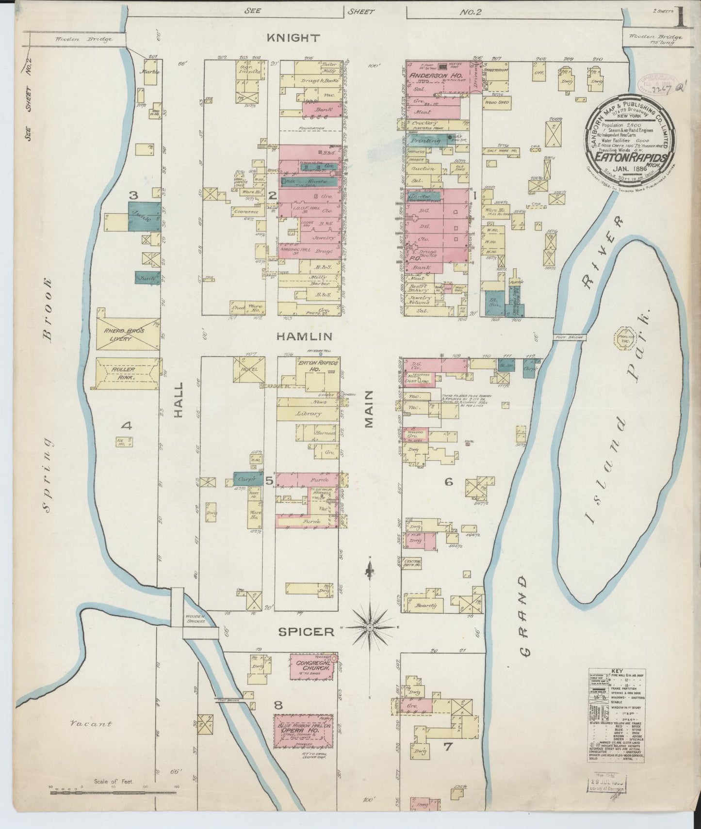 Sanborn Fire Insurance Map from Eaton Rapids, Eaton County, Michigan (1886), Sheet #0001 - Complete Map Set gallery image, historic Sanborn map, vintage wall art, Michigan Michigan