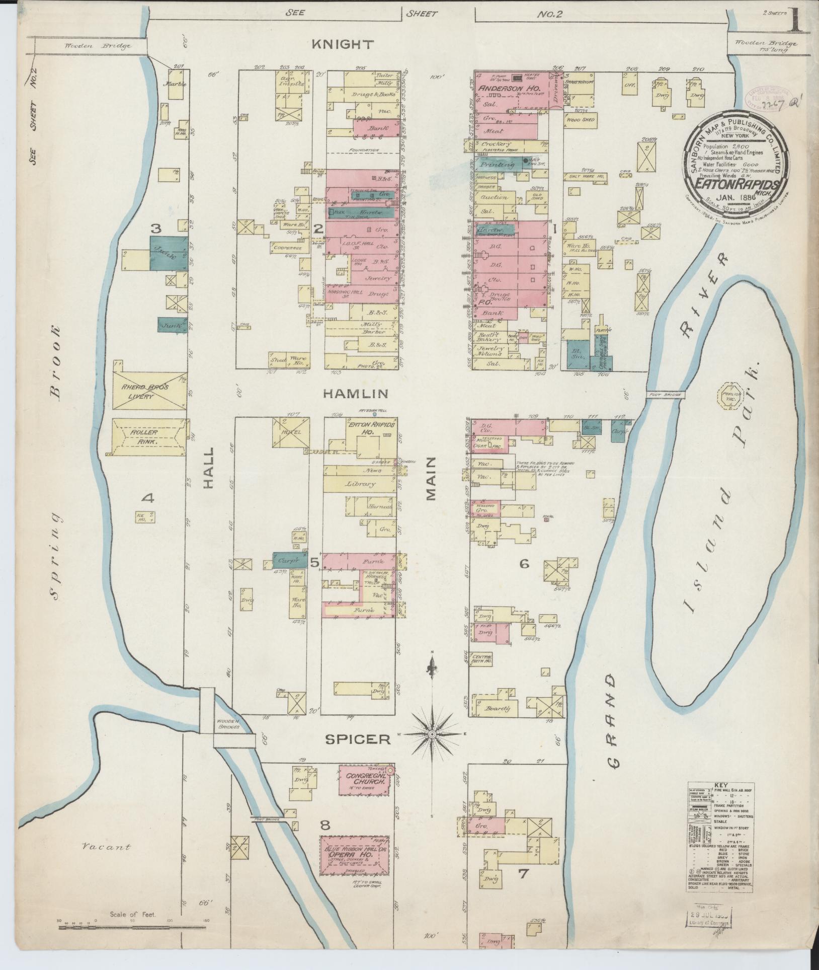 Sanborn Fire Insurance Map from Eaton Rapids, Eaton County, Michigan (1886), Sheet #0001 - Complete Map Set gallery image, historic Sanborn map, vintage wall art, Michigan Michigan