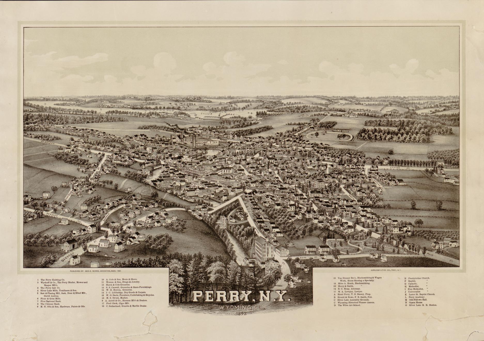 Perry, N.Y., Wyoming Co., 1892 (1892) – Historic Bird’s-Eye View Panorama Print