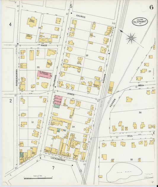 Sanborn Fire Insurance Map from Olyphant, Lackawanna County, Pennsylvania (1898), Sheet #0006 - Historic Sanborn Fire Insurance Map Print, vintage old map wall art, antique decor, genealogy gift, Pennsylvania Pennsylvania map