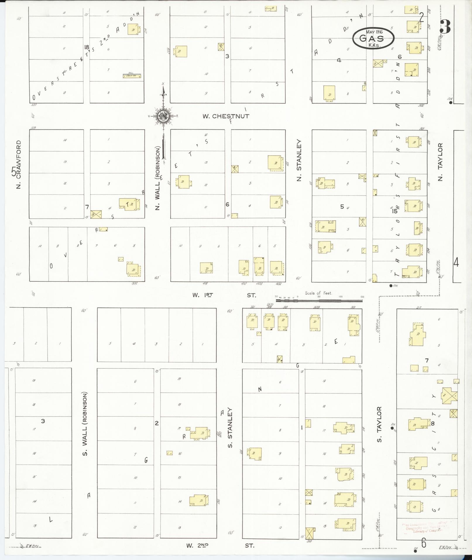Sanborn Fire Insurance Map from Gas, Allen County, Kansas (1916), Sheet #0003 - Complete Map Set gallery image, historic Sanborn map, vintage wall art, Kansas Kansas
