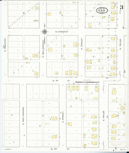 Sanborn Fire Insurance Map from Gas, Allen County, Kansas (1916), Sheet #0003 - Complete Map Set gallery image, historic Sanborn map, vintage wall art, Kansas Kansas