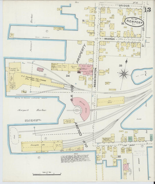 Sanborn Fire Insurance Map from Newport, Newport County, Rhode Island (1891), Sheet #0013 - Historic Sanborn Fire Insurance Map Print, vintage old map wall art, antique decor, genealogy gift, Rhode Island Rhode Island map