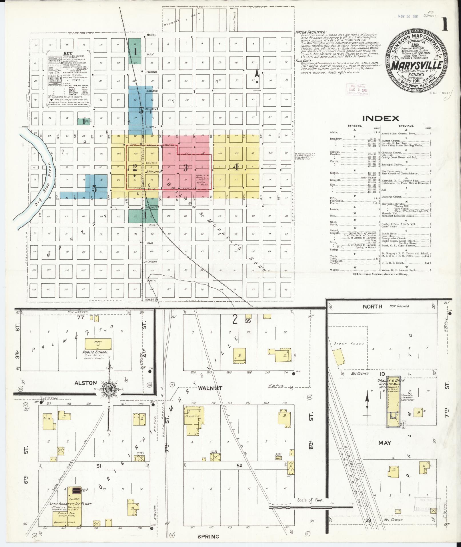 Sanborn Fire Insurance Map from Marysville, Marshall County, Kansas. (1911) – Historic Sanborn Fire Insurance Map Print