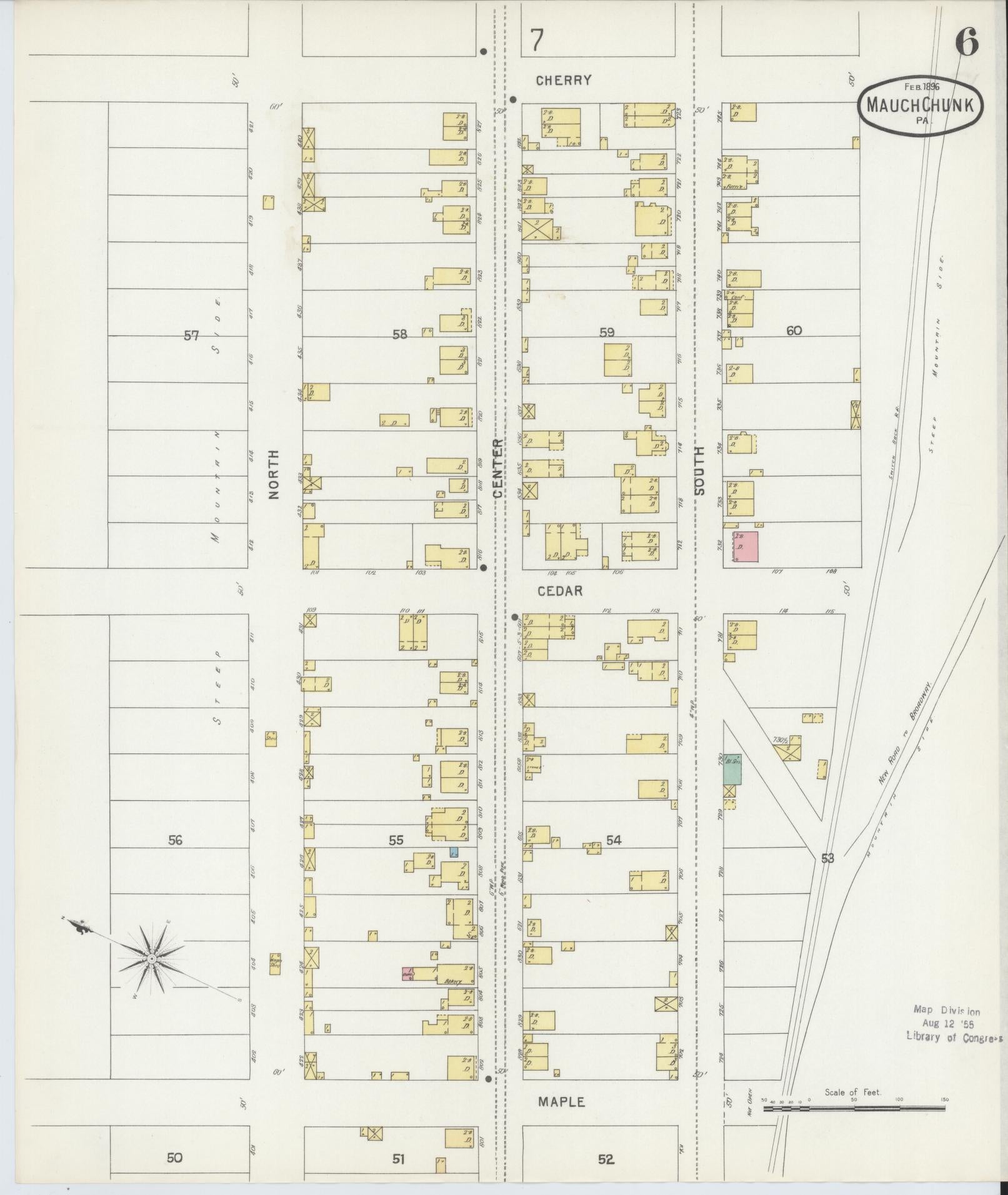 Sanborn Fire Insurance Map from Mauch Chunk, Carbon County, Pennsylvania (1896), Sheet #0006 - Historic Sanborn Fire Insurance Map Print, vintage old map wall art, antique decor, genealogy gift, Pennsylvania Pennsylvania map
