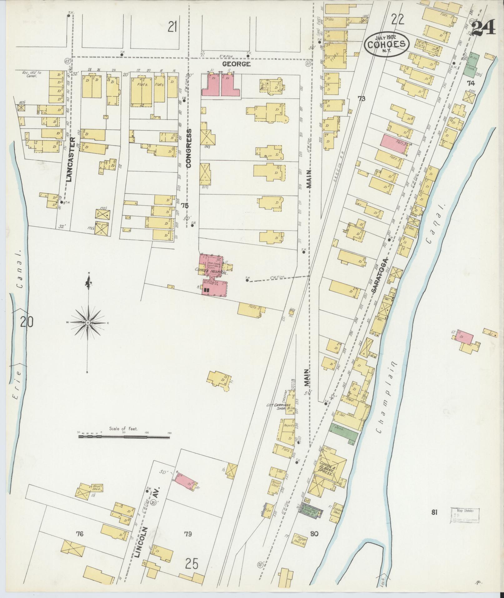 Sanborn Fire Insurance Map from Cohoes, Albany County, New York (1902), Sheet #0024 - Historic Sanborn Fire Insurance Map Print, vintage old map wall art, antique decor, genealogy gift, New York New York map