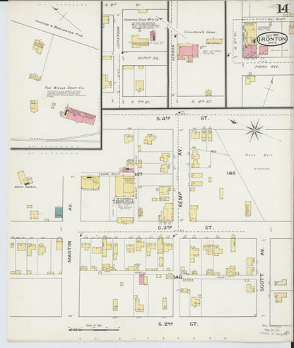 Sanborn Fire Insurance Map from Ironton, Lawrence County, Ohio (1893), Sheet #0014 - Historic Sanborn Fire Insurance Map Print, vintage old map wall art, antique decor, genealogy gift, Ohio Ohio map