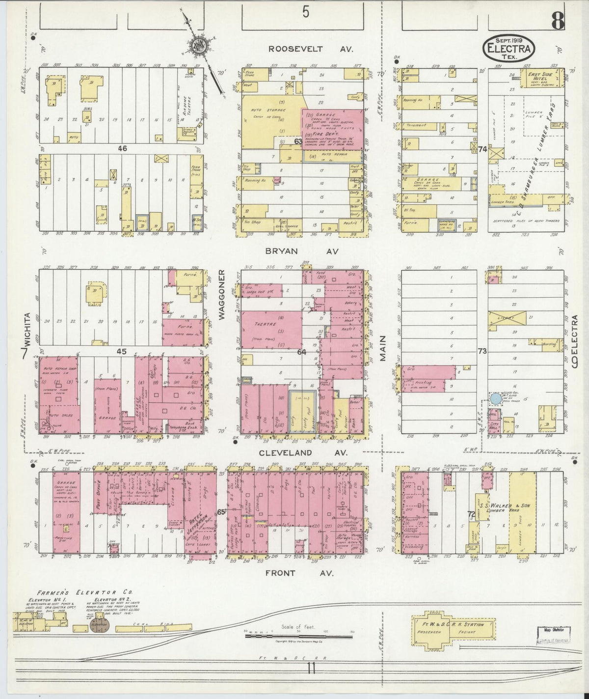 Sanborn Fire Insurance Map from Electra, Wichita County, Texas (1919), Sheet #0008 - Complete Map Set gallery image, historic Sanborn map, vintage wall art, Texas Texas