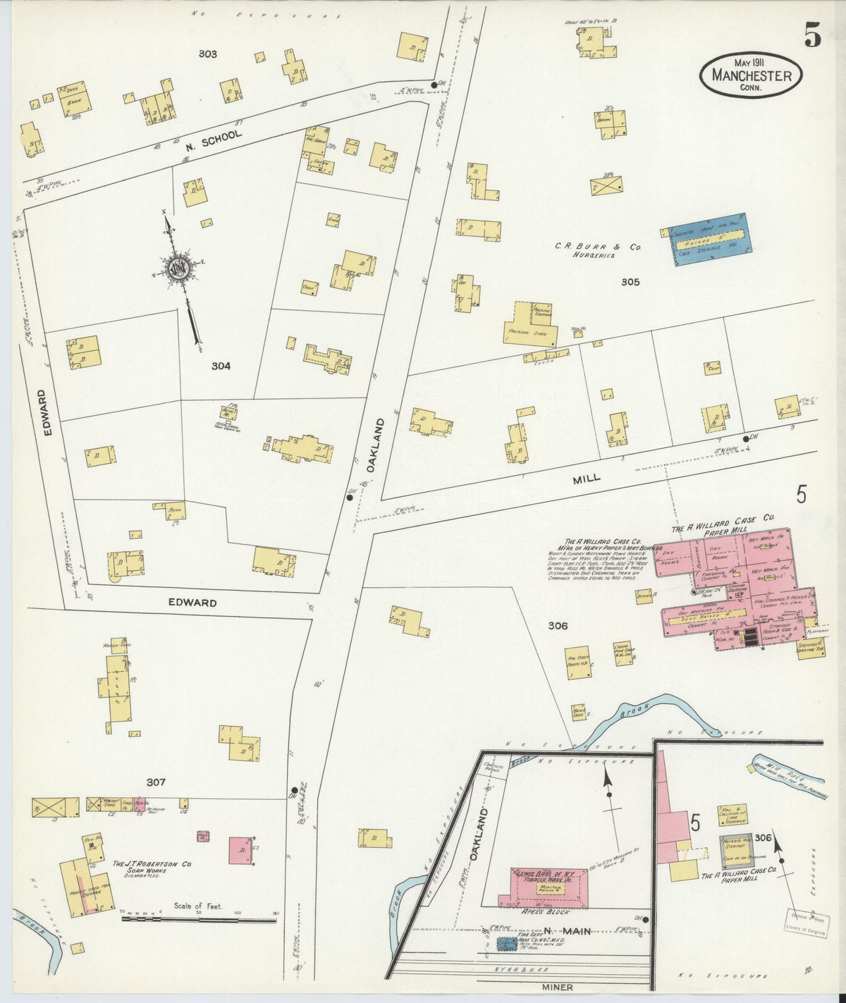 Sanborn Fire Insurance Map from Manchester, Hartford County, Connecticut (1911), Sheet #0005 - Historic Sanborn Fire Insurance Map Print, vintage old map wall art, antique decor, genealogy gift, Connecticut Connecticut map