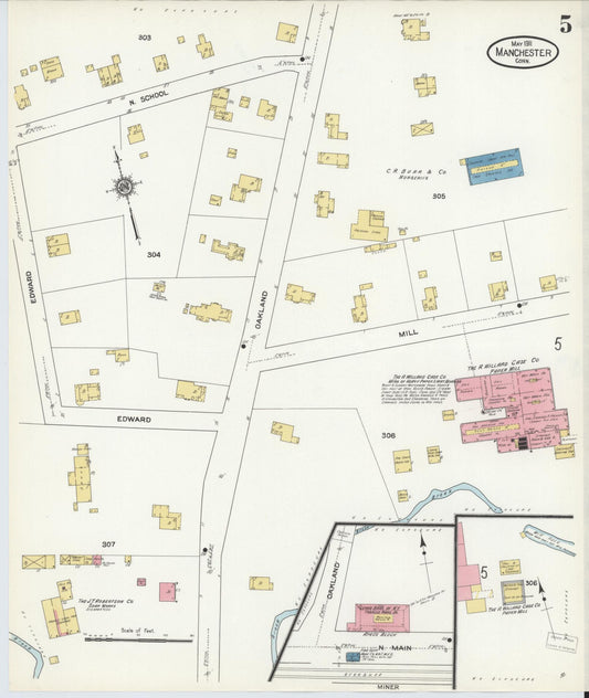 Sanborn Fire Insurance Map from Manchester, Hartford County, Connecticut (1911), Sheet #0005 - Historic Sanborn Fire Insurance Map Print, vintage old map wall art, antique decor, genealogy gift, Connecticut Connecticut map