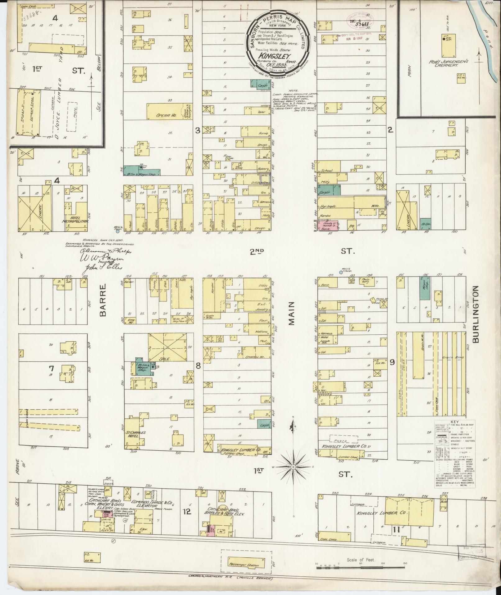 Sanborn Fire Insurance Map from Kingsley, Plymouth County, Iowa (1893), Sheet #0001 - Historic Sanborn Fire Insurance Map Print, vintage old map wall art