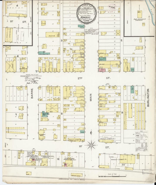 Sanborn Fire Insurance Map from Kingsley, Plymouth County, Iowa (1893), Sheet #0001 - Historic Sanborn Fire Insurance Map Print, vintage old map wall art