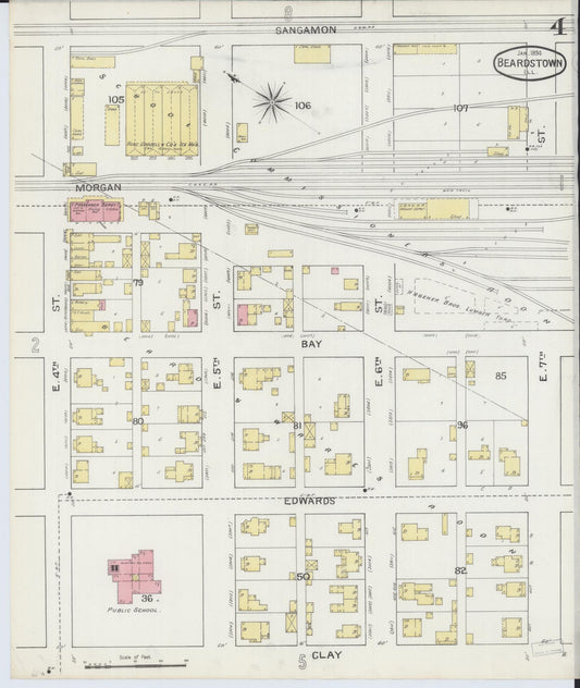 Sanborn Fire Insurance Map from Beardstown, Cass County, Illinois (1894), Sheet #0004 - Historic Sanborn Fire Insurance Map Print, vintage old map wall art, antique decor, genealogy gift, Illinois Illinois map