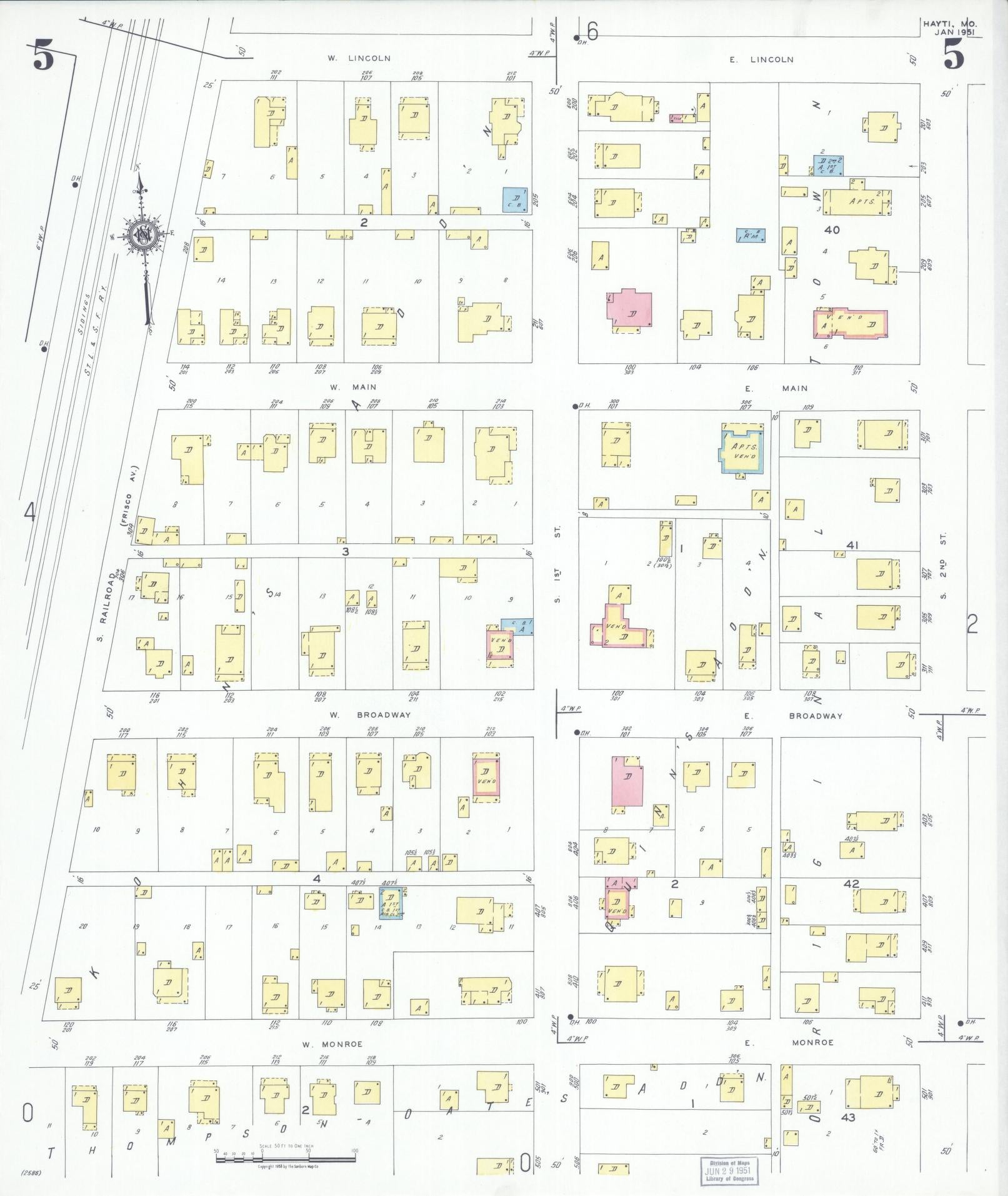 Sanborn Fire Insurance Map from Hayti, Pemiscot County, Missouri (1951), Sheet #0005 - Complete Map Set gallery image, historic Sanborn map, vintage wall art, Missouri Missouri