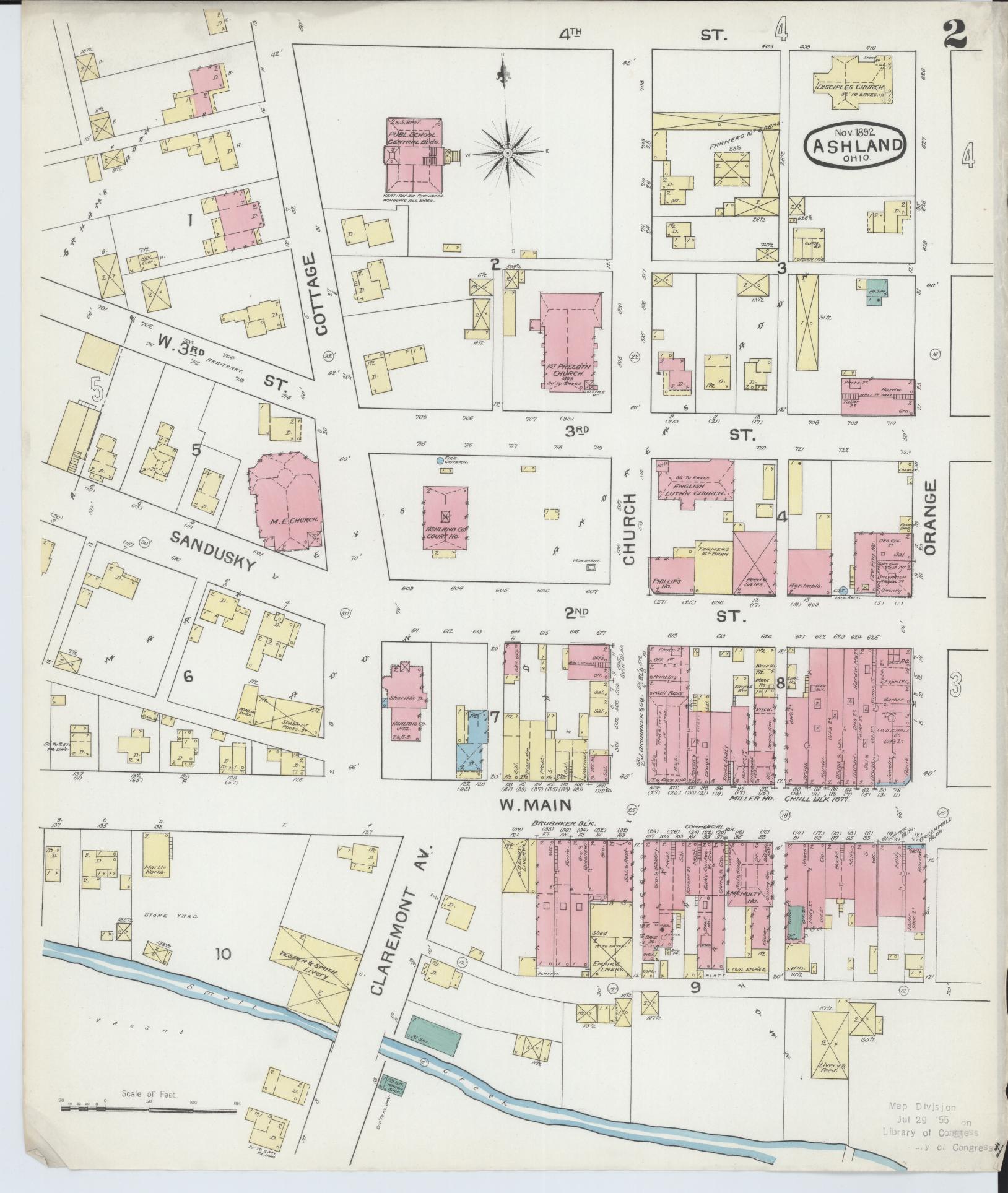 Sanborn Fire Insurance Map from Ashland, Ashland County, Ohio (1893), Sheet #0002 - Complete Map Set gallery image, historic Sanborn map, vintage wall art, Ohio Ohio