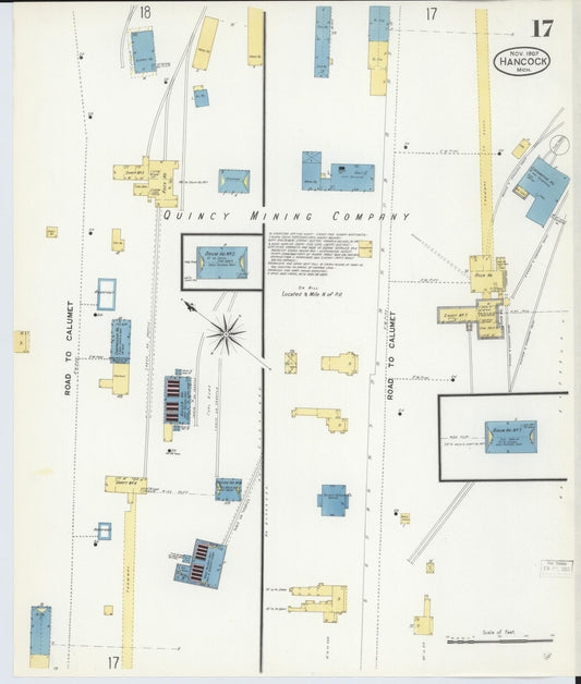 Sanborn Fire Insurance Map from Hancock, Houghton County, Michigan (1907), Sheet #0017 - Historic Sanborn Fire Insurance Map Print, vintage old map wall art, antique decor, genealogy gift, Michigan Michigan map