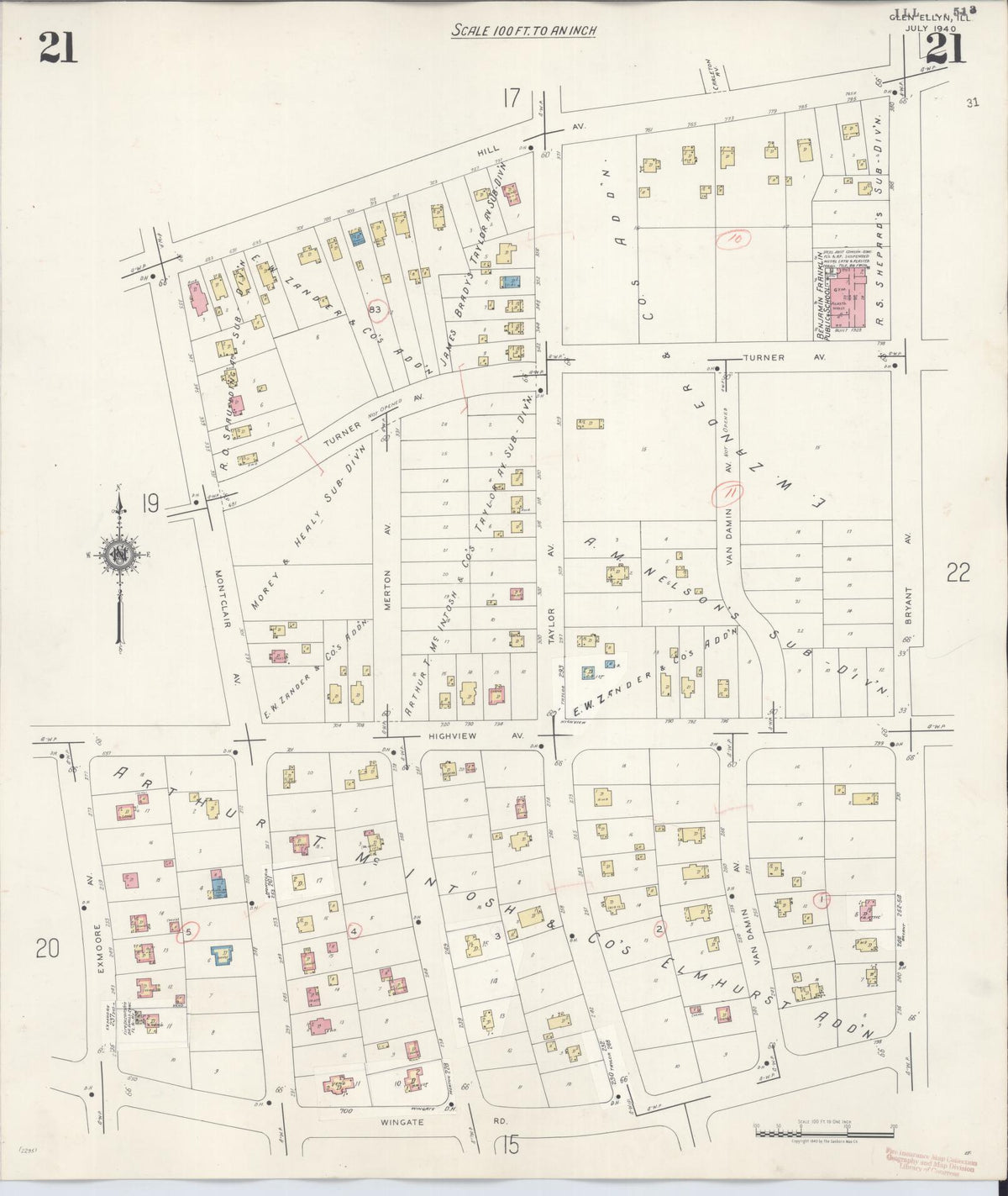Sanborn Fire Insurance Map from Glen Ellyn, Du Page County, Illinois (1946), Sheet #0021 - Complete Map Set gallery image, historic Sanborn map, vintage wall art, Illinois Illinois