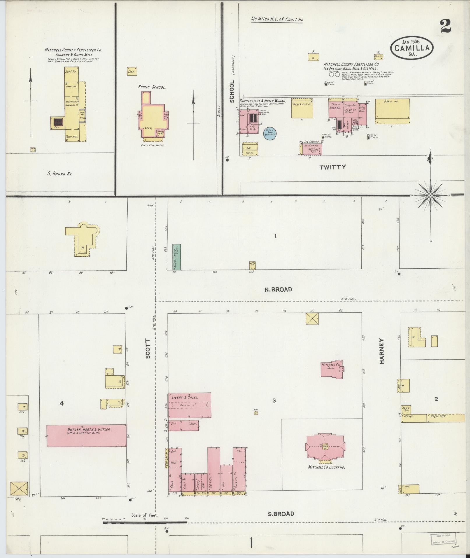 Sanborn Fire Insurance Map from Camilla, Mitchell County, Georgia (1906), Sheet #0002 - Historic Sanborn Fire Insurance Map Print, vintage old map wall art, antique decor, genealogy gift, Georgia Georgia map