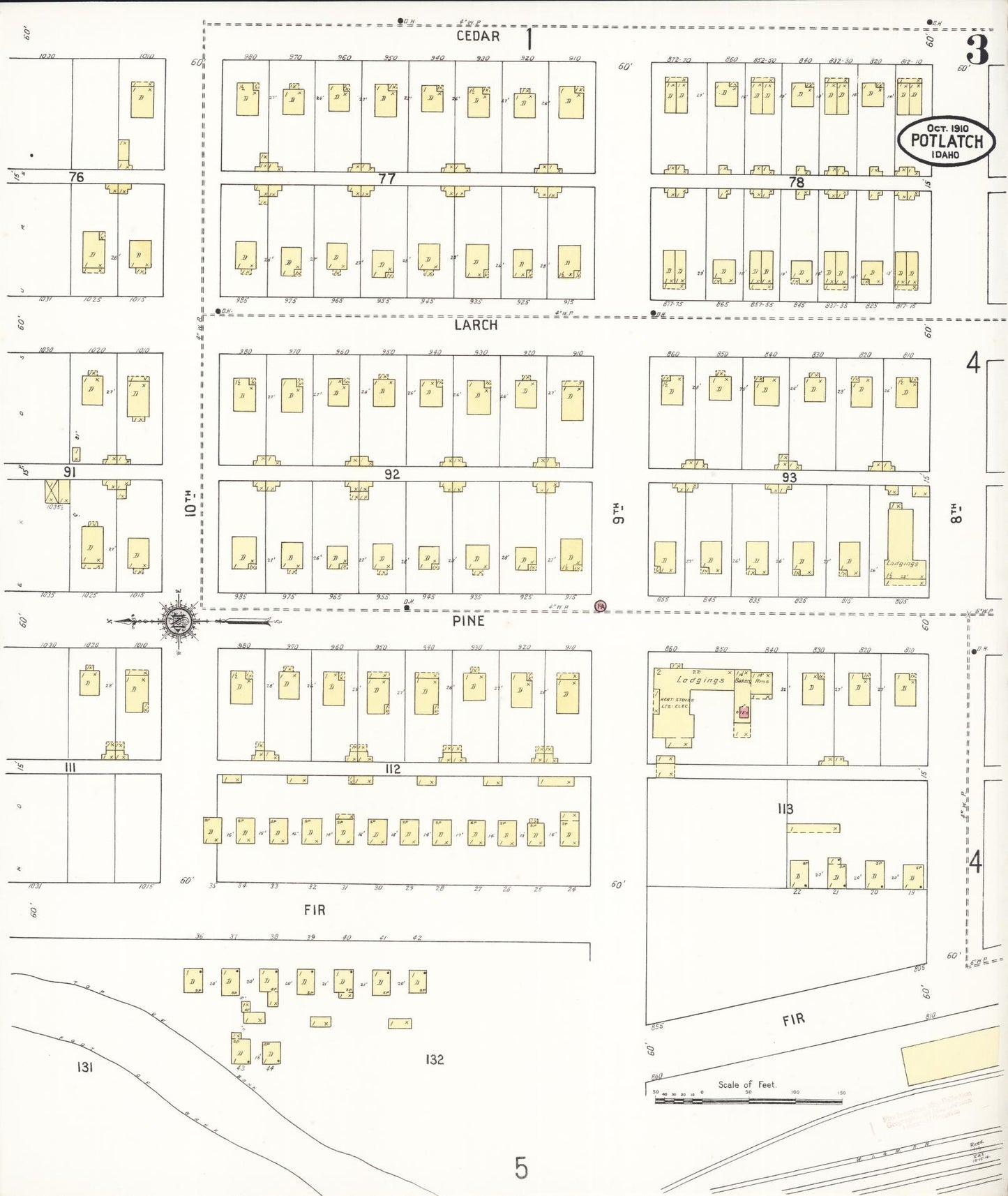 Sanborn Fire Insurance Map from Potlatch, Latah County, Idaho (1910), Sheet #0003 - Complete Map Set gallery image, historic Sanborn map, vintage wall art, Idaho Idaho