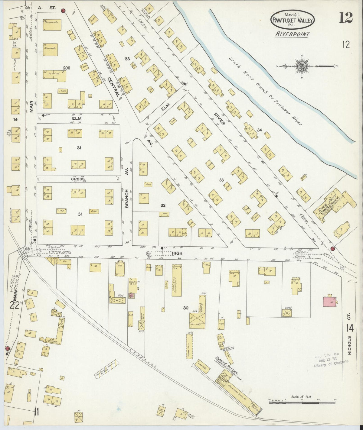 Sanborn Fire Insurance Map from Pawtuxet Valley, Kent and Providence Counties, Rhode Island (1911), Sheet #0012 - Historic Sanborn Fire Insurance Map Print, vintage old map wall art, antique decor, genealogy gift, Washington Washington map