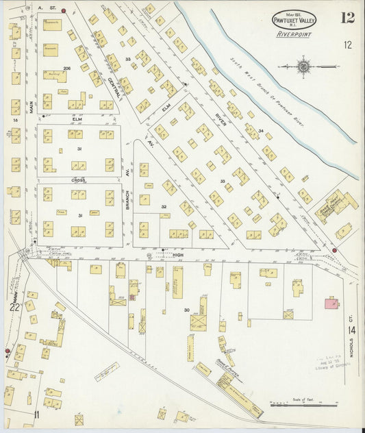 Sanborn Fire Insurance Map from Pawtuxet Valley, Kent and Providence Counties, Rhode Island (1911), Sheet #0012 - Historic Sanborn Fire Insurance Map Print, vintage old map wall art, antique decor, genealogy gift, Washington Washington map