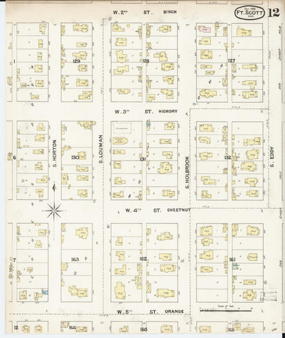 Sanborn Fire Insurance Map from Fort Scott, Bourbon County, Kansas (1888), Sheet #0012 - Complete Map Set gallery image, historic Sanborn map, vintage wall art, Kansas Kansas