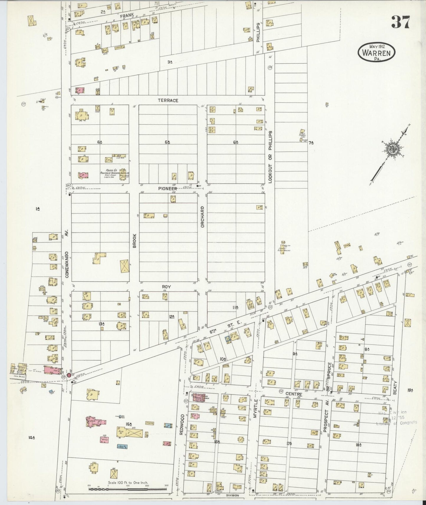 Sanborn Fire Insurance Map from Warren, Warren County, Pennsylvania (1912), Sheet #0037 - Historic Sanborn Fire Insurance Map Print, vintage old map wall art, antique decor, genealogy gift, Pennsylvania Pennsylvania map