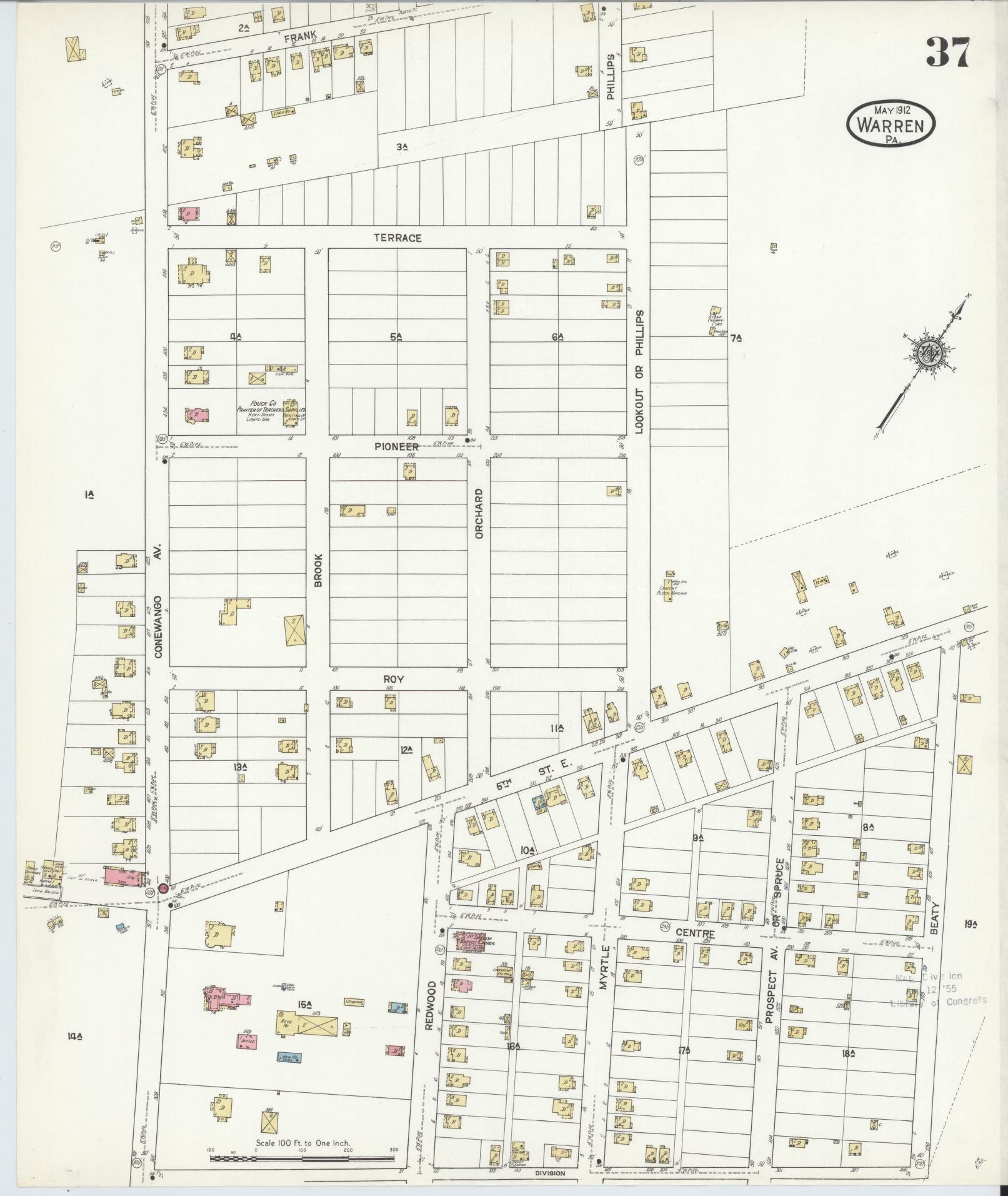 Sanborn Fire Insurance Map from Warren, Warren County, Pennsylvania (1912), Sheet #0037 - Historic Sanborn Fire Insurance Map Print, vintage old map wall art, antique decor, genealogy gift, Pennsylvania Pennsylvania map