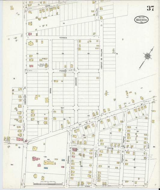 Sanborn Fire Insurance Map from Warren, Warren County, Pennsylvania (1912), Sheet #0037 - Historic Sanborn Fire Insurance Map Print, vintage old map wall art, antique decor, genealogy gift, Pennsylvania Pennsylvania map