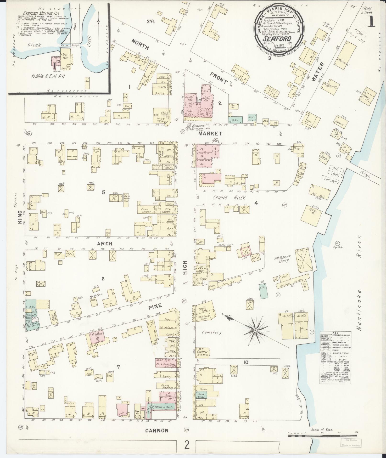 Sanborn Fire Insurance Map from Seaford, Sussex County, Delaware (1897), Sheet #0001 - Complete Map Set gallery image, historic Sanborn map, vintage wall art, Delaware Delaware