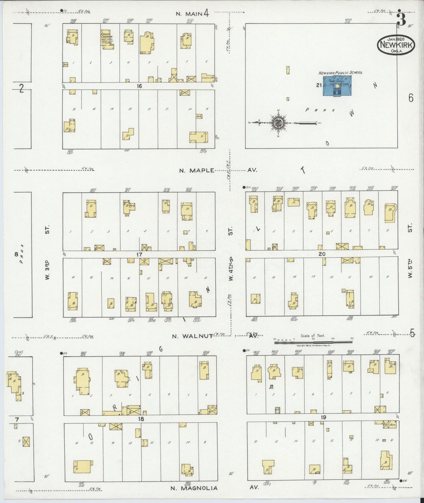 Sanborn Fire Insurance Map from Newkirk, Kay County, Oklahoma (1920), Sheet #0003 - Complete Map Set gallery image, historic Sanborn map, vintage wall art, Oklahoma Oklahoma