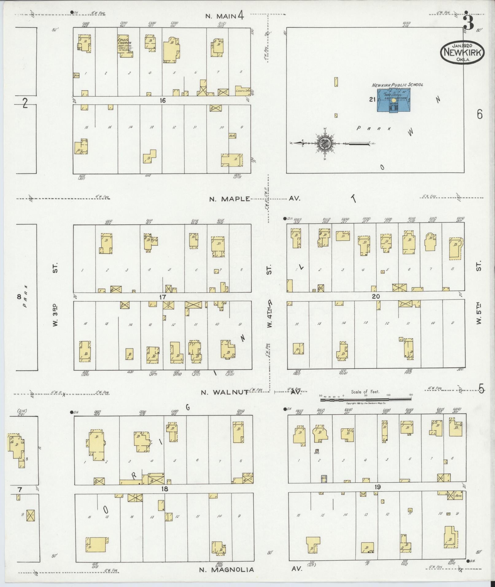 Sanborn Fire Insurance Map from Newkirk, Kay County, Oklahoma (1920), Sheet #0003 - Complete Map Set gallery image, historic Sanborn map, vintage wall art, Oklahoma Oklahoma
