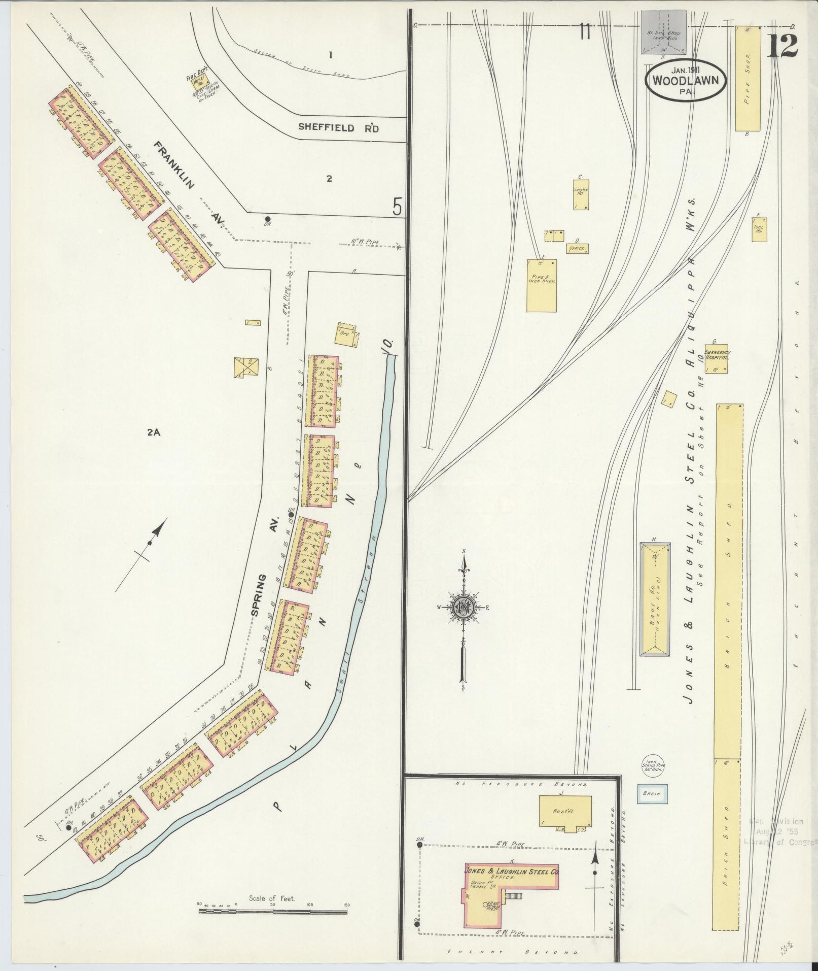 Sanborn Fire Insurance Map from Woodlawn, Beaver County, Pennsylvania (1911), Sheet #0012 - Complete Map Set gallery image, historic Sanborn map, vintage wall art, Pennsylvania Pennsylvania