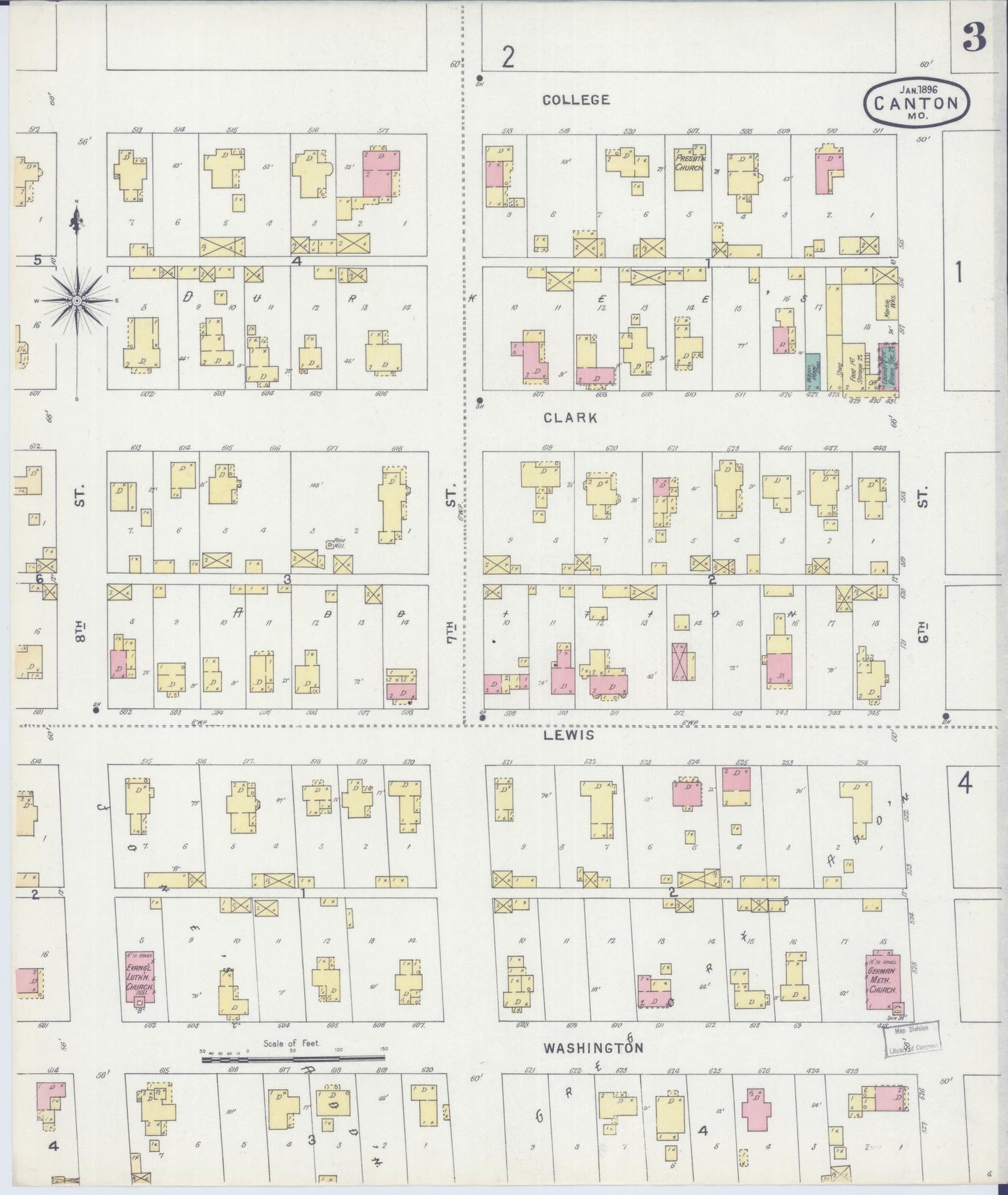 Sanborn Fire Insurance Map from Canton, Lewis County, Missouri (1896), Sheet #0003 - Historic Sanborn Fire Insurance Map Print, vintage old map wall art, antique decor, genealogy gift, Missouri Missouri map