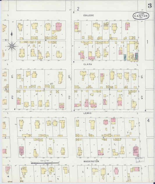 Sanborn Fire Insurance Map from Canton, Lewis County, Missouri (1896), Sheet #0003 - Historic Sanborn Fire Insurance Map Print, vintage old map wall art, antique decor, genealogy gift, Missouri Missouri map