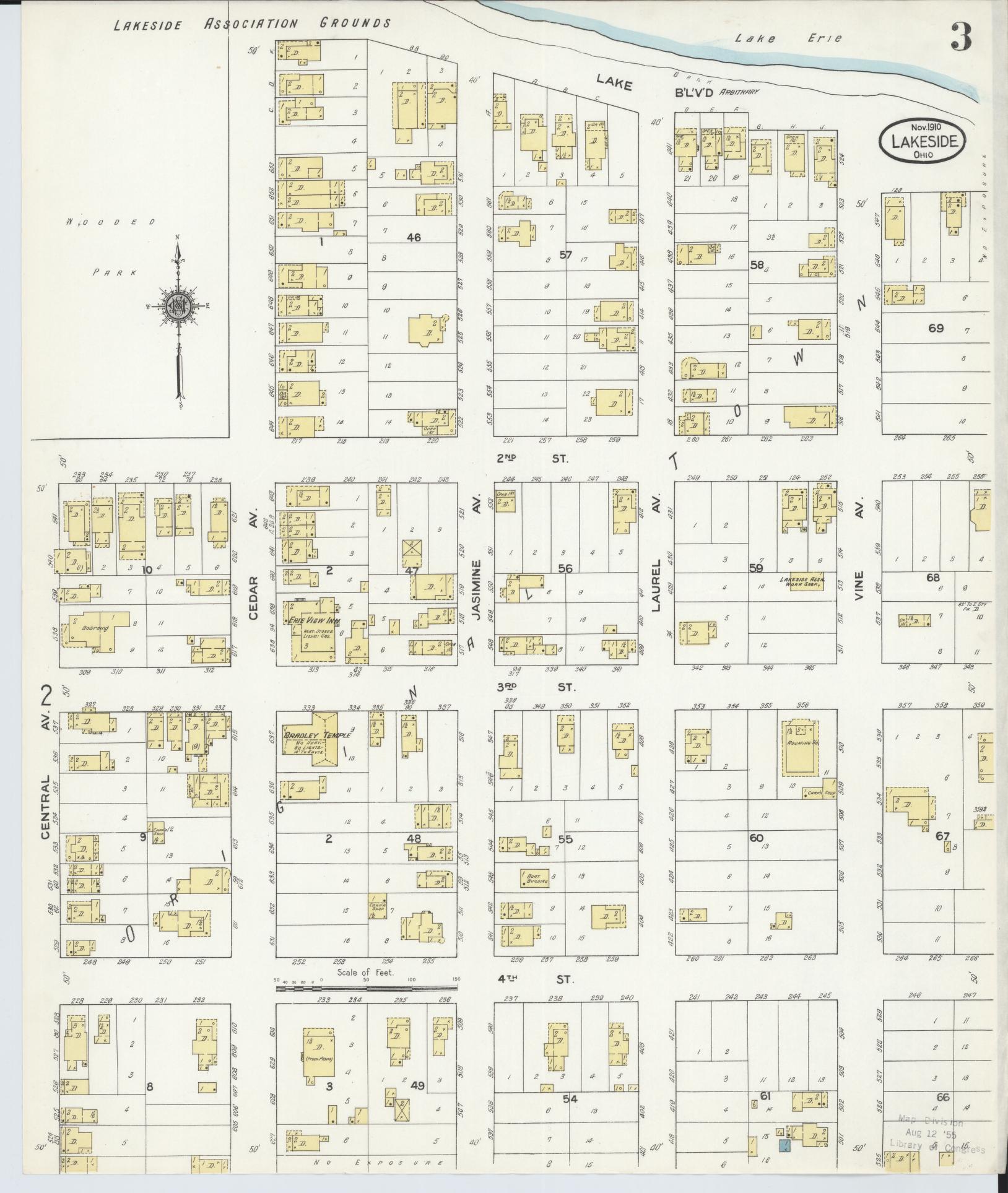 Sanborn Fire Insurance Map from Lakeside, Ottawa County, Ohio (1910), Sheet #0003 - Complete Map Set gallery image, historic Sanborn map, vintage wall art, Ohio Ohio
