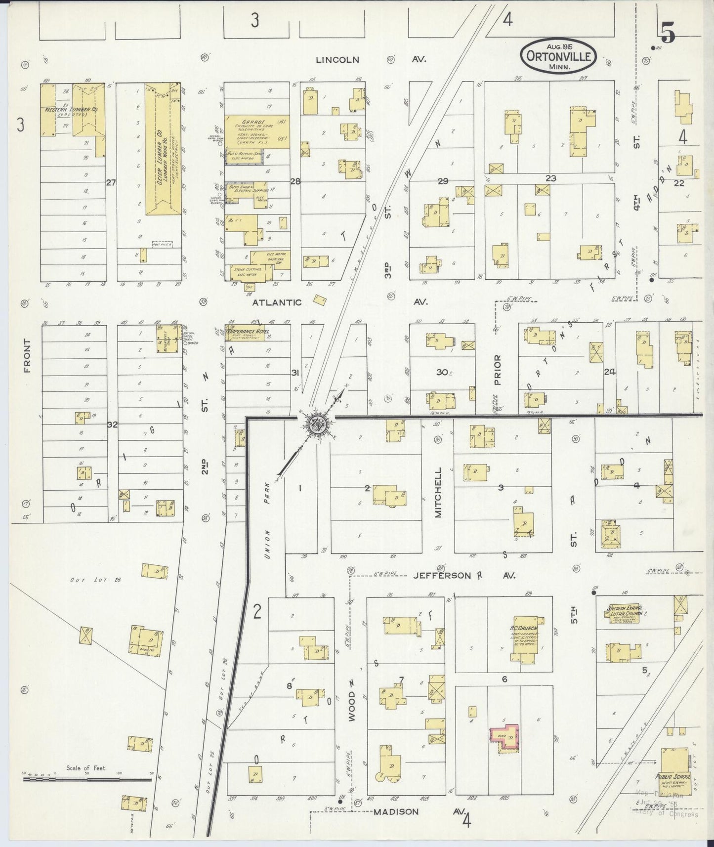 Sanborn Fire Insurance Map from Ortonville, Big Stone County, Minnesota (1915), Sheet #0005 - Complete Map Set gallery image, historic Sanborn map, vintage wall art, Minnesota Minnesota