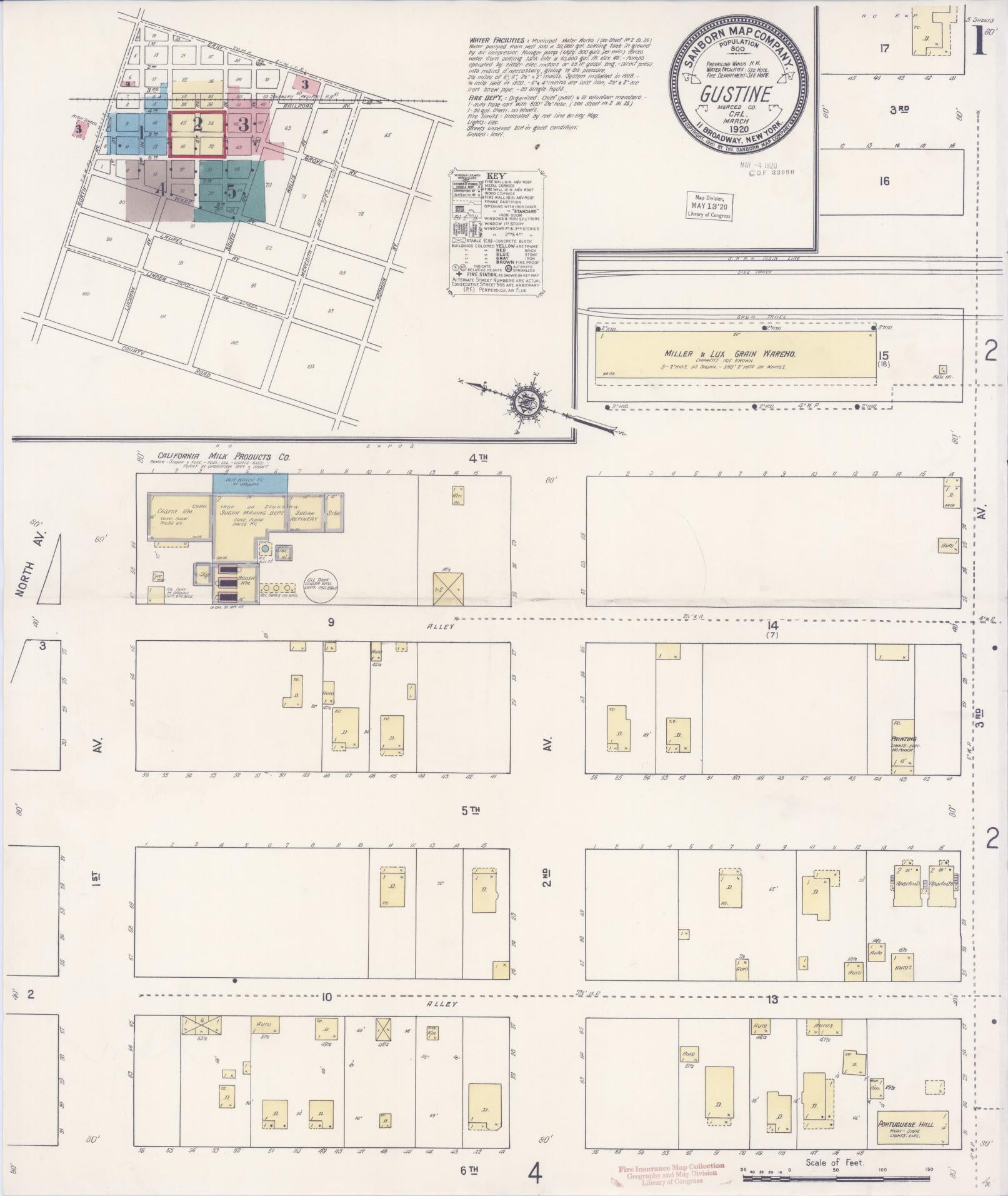 Sanborn Fire Insurance Map from Gustine, Merced County, California (1920), Sheet #0001 - Historic Sanborn Fire Insurance Map Print, vintage old map wall art, antique decor, genealogy gift, California California map