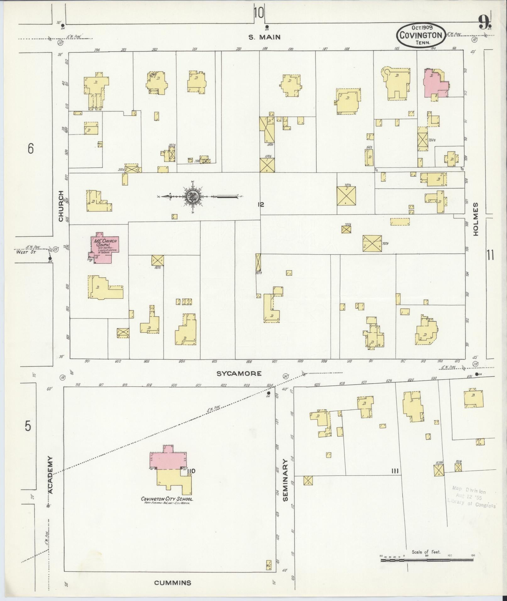 Sanborn Fire Insurance Map from Covington, Tipton County, Tennessee (1909), Sheet #0009 - Historic Sanborn Fire Insurance Map Print, vintage old map wall art, antique decor, genealogy gift, Tennessee Tennessee map