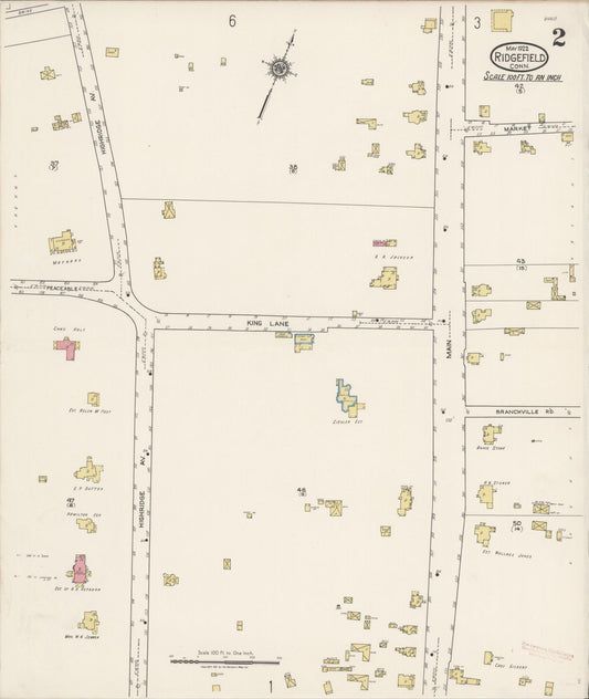 Sanborn Fire Insurance Map from Ridgefield, Fairfield County, Connecticut (1922), Sheet #0002 - Historic Sanborn Fire Insurance Map Print, vintage old map wall art, antique decor, genealogy gift, Connecticut Connecticut map