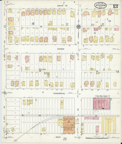 Sanborn Fire Insurance Map from Atchison, Atchison County, Kansas (1916), Sheet #0013 - Complete Map Set gallery image, historic Sanborn map, vintage wall art, Kansas Kansas