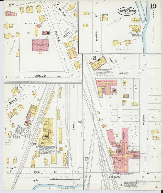 Sanborn Fire Insurance Map from Battle Creek, Calhoun County, Michigan (1902), Sheet #0019 - Historic Sanborn Fire Insurance Map Print, vintage old map wall art, antique decor, genealogy gift, Michigan Michigan map